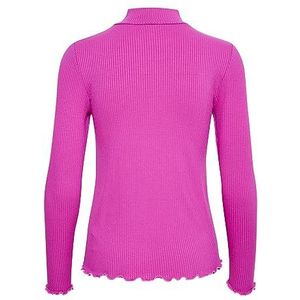 KAFFE Dames T-shirt Rib Jersey lange mouwen slim fit turtleneck hi-lengte, Fuchsia rood, XL
