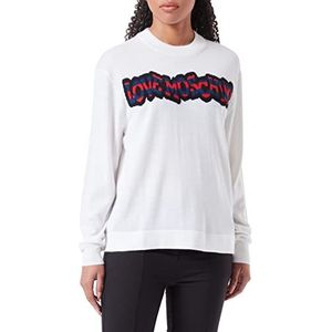 Love Moschino Dames Regular Fit Lange Mouwen Ronde Hals met Gestreept Logo Trui Sweater, wit (optical white), 38