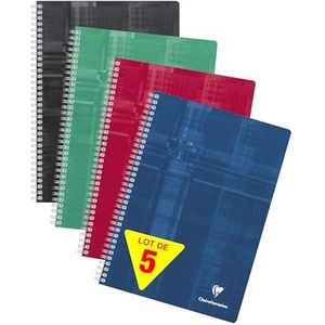 Clairefontaine 8172Cpack 5 stuks spiraalheffen, A4, 21 x 29,7 cm, 224 pagina's, kleine ruitjes, wit papier, 90 g, envelop met foliekaart, willekeurige kleuren