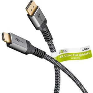 goobay 65268 DisplayPort 1.2 naar HDMI 2.0, resoluties tot 4K @ 50/60 Hz/gegevensoverdrachtssnelheid van 18 Gbit/s/kabel is richtingsgebonden/vergulde stekkers voorkomen corrosie/grijs/1 m