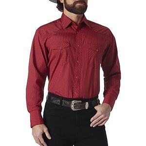 Wrangler Heren Tall Shirt in Dobby Stripetall Sport Western Snap-Playera, Diseño De Rayas Button, Wijn, L tall