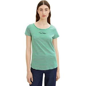 TOM TAILOR Dames T-shirt 1036192, 32066 - Small Green Offwhite Stripe, M