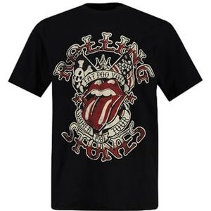 JP 1880 Heren grote maten grote maten Menswear L-8XL T-shirt, bandshirt, halve mouwen, Rolling Stones 782649, zwart, 4XL