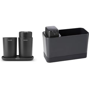 Brabantia ReNew Badkameraccessoires Set - 3-delig - Dark Grey + SinkSide Aanrecht Organizer - Set 2-delig - Dark Grey