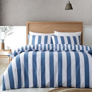 Catherine Lansfield Cove Stripe Omkeerbare Eenpersoons Dekbedovertrek Set met Kussensloop Blauw