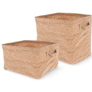 Compactor Set van 2 Cork Opvouwbare opbergmanden, nylon en metaal, klein 25 x 20 x 15 cm, groot 39 x 26 x 27 cm, bruin, RAN8701