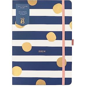 Busy B Dagboek van januari tot december 2024 - A5 Navy Stripe - Dagplanner met gelinieerde pagina's, notities en jaarplanner