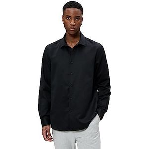 Koton Basic T-shirt voor heren, klassieke hals, slim fit, lange mouwen, 999 (zwart), M