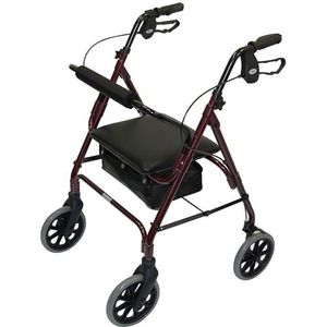 Days Lichte inklapbare rollator met vier wielen, loophulp met gevoerde zitting, afsluitbare remmen en draagtas, beperkte mobiliteitshulp, voor ouderen of gehandicapten, robijnrood, 105 / medium