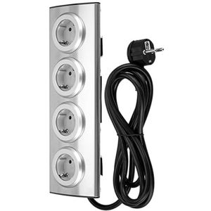 REV Tafelstopcontact, hoekstopcontact voor kantoor, meervoudig stopcontact voor keuken, 195 cm, 3500 W, 16 A, zilver