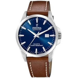 Festina Horloge voor heren F20025/3 Swiss Made zilver roestvrij staal case bruin lederen band, bruin, Riemen.