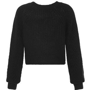 Libbi Dames casual, verkorte gebreide trui gerecycled polyester zwart maat XS/S, zwart, XS