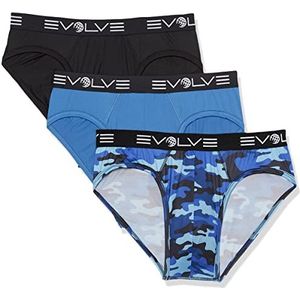 Evolve Heren Sport Mesh 3 Pack No Show Brief, Zwart/Donker Denim/Traditionele Camo-Denim, XL