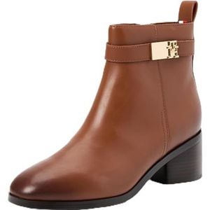 Tommy Hilfiger Vrouwen TH Logo MID Heel Bootie (FW0FW08179) lage laarzen, bruin (cognac bruin), 7 UK, Bruin Cognac Bruin, 41 EU