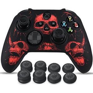 YoRHa Laser Carving Siliconen Skin voor Xbox-serie X/S Controller x 1 (Rood) met Pro Thumb Grips x 8