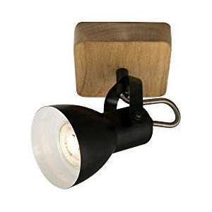 Briloner Leuchten - Spotlamp, wandspot, wandlamp retro, vintage, spot draai- en zwenkbaar, 1x GU10, houtmetaal, zwart-wit, 100x100x135mm (LxBxA)