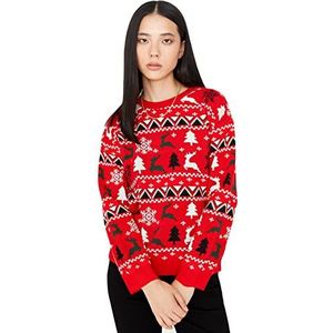 Trendyol Dames ronde hals met slogan Regular Sweater sweatshirt, rood, M, Rood, M