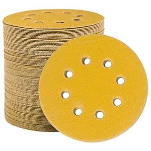 STEBRUAM 100 stks 125mm schuurschijven, Schuurschijven Pads voor Random Orbital Sander Pads en Alle Oscillerende Tools, gele schuurschijven 125mm Hook and Loop 400 Grit 8 Hole 5 Inch Rond