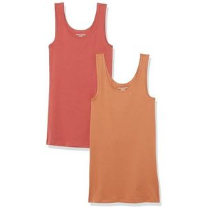 Amazon Essentials Women's Tanktop met slanke pasvorm, Pack of 2, Bruin/Steenrood, M