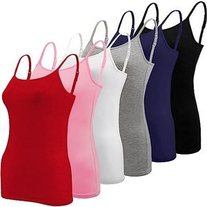 BQTQ 6 stuks basic hemdje met verstelbare bandjes voor dames en meisjes, Zwart, Wit, Grijs, Heet Roze, Rood, Donkerblauw, XXL