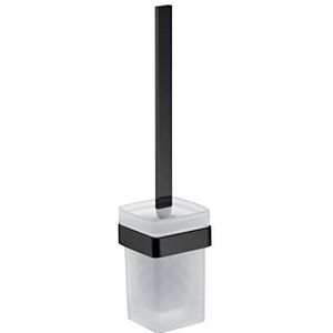 Emco loft WC borstelgarnituur vierkant (toiletborstel met glashouder, kristalglas gesatineerd, wandmontage) zwart, 51513300