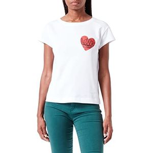 Love Moschino Dames Boxy Fit Korte Mouwen met Rode Hart Print T-shirt, wit (optical white), 44