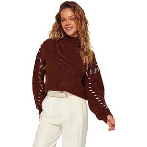 Trendyol Dames kleurblok lange mouwen plus size sweater, bruin, M Grote maten