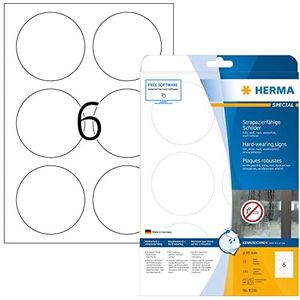 HERMA 8336 weerbest folielabels A4 (Ø 85 mm, 25 velles, polyesterfolie, mat, rond) zelfklevend, bedrukbaar, extreme sterk klevende en duurzame etiketten, 150 etiketten voor printer, wit