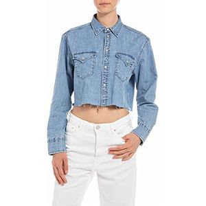 Replay Dames jeanshemd lange mouwen van katoen, 009, medium blue, L