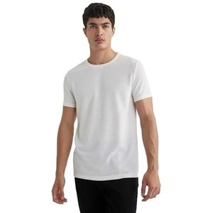 DeFacto Basic T-shirt voor heren, klassiek T-shirt voor mannen, ecru, XXL