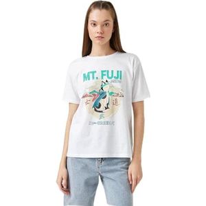 Koton Dames Kurzarm T-Shirt mit Aufdruck, Ecru (010), M, Ecru (010), M