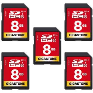 Gigastone 8 GB SDHC-geheugenkaart, 5 kaarten, hoge snelheid voor het opslaan van foto's, video's, muziek, spraakbestanden, camcorder, camera, recorder, pc, Mac, klasse 10