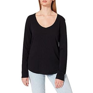 Marc O'Polo Denim Dames longsleeve van biologisch katoen, shirt met lange mouwen met V-hals, zacht damesshirt met casual look, zwart (990), L