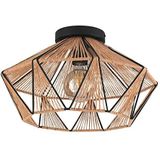 EGLO Plafondlamp Adwickle, plafond lamp in vintage design, woonkamerlamp van natuurlijk textiel en zwart metaal, plafondverlichting met E27 fitting