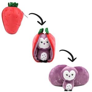 LES DÉGLINGOS - Veggie Serie - Doudou paars de uilen/aardbei - uil omkeerbare hoes - Zachte knuffel voor baby's - Geboortecadeau-ideeën