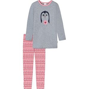Schiesser Meisjespyjama lang – eenhoorn, sterren, stippen, bosmotieven en heksen – organisch katoenen pyjamaset, grijs gemengd, 104 cm