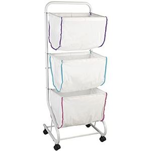 WENKO Wasverzamelaar Escala wit, mobiel standaardsysteem met drie afneembare manden en vier lichtlopende wielen, veel opbergruimte met 99 l, drie waszakken voor wasgoed, (B × H × D): 46 x 126 x 44 cm