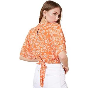 Trendyol Dames regular fit bodycon ronde hals geweven blouse shirt, Meerkleurig, 36