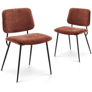 COLAMY Moderne gestoffeerde eetkamerstoelen, set van 2, stoffen eetkamerstoelen, accent-dinerstoel, stijlvolle keukenstoelen met solide metalen poten en gebogen rug, oranje