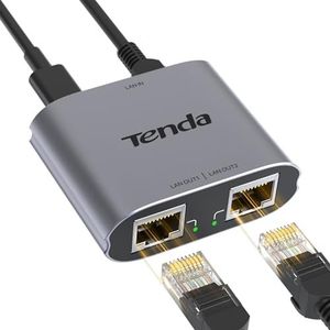 Tenda LAN-splitter 1 op 2, Gigabit LAN Switch 2-poort Ethernet Splitter LAN-verdeler met USB-stroomkabel (IGMP-Snooping, QoS, aluminium behuizing, LAN hub voor routers, computers, printers, tv