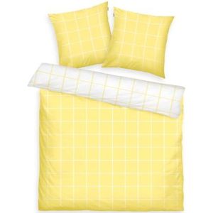 Herding TOM TAILOR Beddengoed Large Check Light Lemon & Crisp White, 2 x 80 x 80 cm + 200 x 220 cm, 100% katoen renforcé, met omkeerbaar motief en gekleurde merkritssluiting