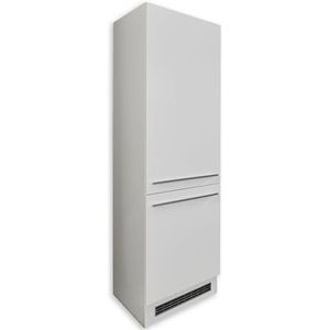 Stella Trading Jazz 8 Moderne inbouwkast voor koelkast in wit, hoogglans, ruime hoge kast, keukenkast met veel opbergruimte, houtmateriaal, 60 x 211 x 57 cm