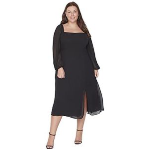 Trendyol Dames vrouw regelmatig A-lijn vierkante kraag geweven plus size jurk, zwart, 46, Zwart, 72 grote maten