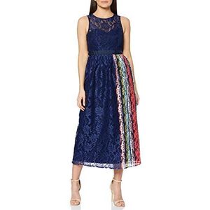 Little Mistress Dames Drew Navy Lace Midaxi Dress met contrast streep cocktailjurk