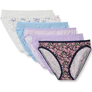 Amazon Essentials Women's Katoenen hoge onderbroek met pijpen (verkrijgbaar in grote maten), Pack of 6, Deftig bloemenpatroon/Mini-streep/Wilde bloemen, XS