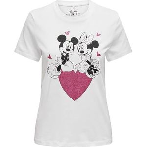 ONLMICKEY Life REG S/S Valentine TOP JRS, Helder wit/print: glitter hart, L