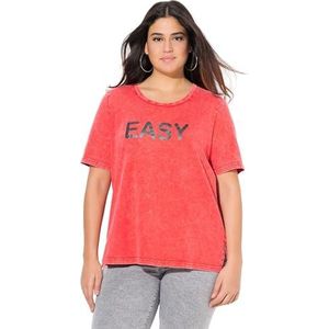 Ulla Popken - Shirt - Koraal - Jersey - Ronde Hals - Halve Mouw