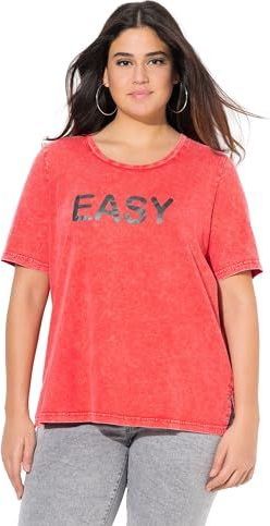 Ulla Popken - Shirt - Koraal - Jersey - Ronde Hals - Halve Mouw