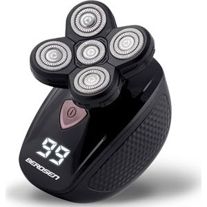 Berdsen Scheerapparaat, 5-in-1, elektrisch roterend scheerapparaat, neushaartrimmer, gezichtsreinigingsborstel, lcd zwart