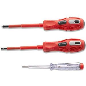 FINDER XJ193083P Professionele Geïsoleerde Elektrische Schroevendraaierset, Slotted and Phillips Schroevendraaierset met elektrische pen, set van 3 stuks